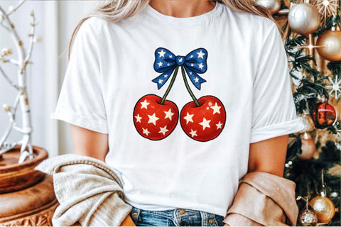 4th of July Coquette Cherry Bow Sublimation designartist 