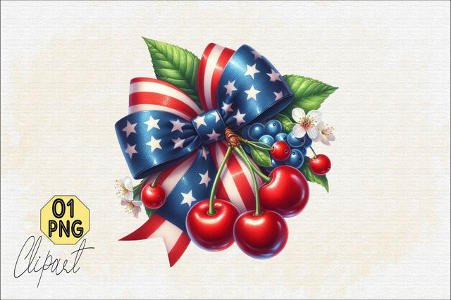 4th of July Coquette Cherry Bow Sublimation SVGArt 