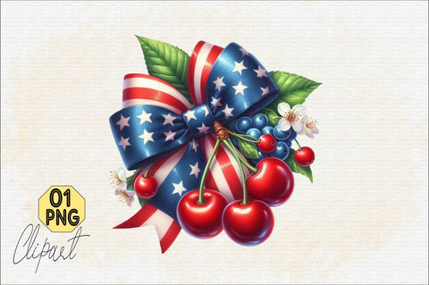 4th of July Coquette Cherry Bow Sublimation SVGArt 