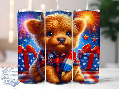 4th of July Cow 20oz Tumbler Wrap, Highland Cow Design, Patriotic Wrap, Sublimation Wrap, 20oz Tumbler Design, PNG Tumbler Wrap, Independence Day Sublimation ToriDesigns 