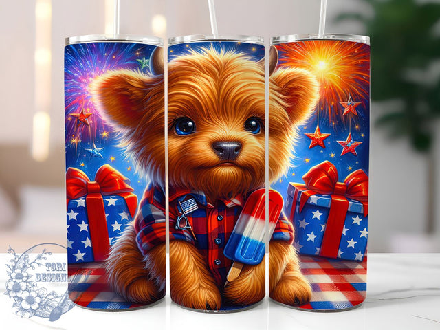 4th of July Cow 20oz Tumbler Wrap, Highland Cow Design, Patriotic Wrap, Sublimation Wrap, 20oz Tumbler Design, PNG Tumbler Wrap, Independence Day Sublimation ToriDesigns 