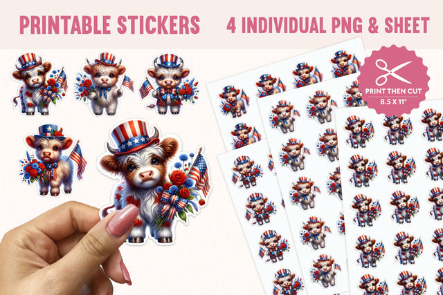 4th of July Cow Stickers – 4 PNGs Sublimation BijouBay 