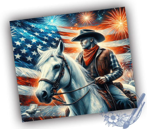 4th Of July CowBoy 20oz Skinny Tumbler, Western Cowboy Tumbler Png, Straight & Tapered Tumbler Wrap, Instant Digital Download Sublimation ToriDesigns 