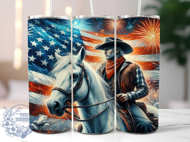 4th Of July CowBoy 20oz Skinny Tumbler, Western Cowboy Tumbler Png, Straight & Tapered Tumbler Wrap, Instant Digital Download Sublimation ToriDesigns 