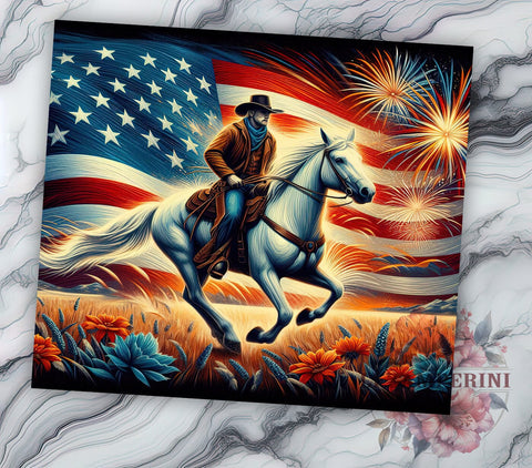4th Of July Cowboy 20oz Tumbler Wrap PNG, Western Cowboy Tumbler Png, Straight & Tapered Tumbler Wrap, Instant Digital Download Sublimation Li Zamperini 