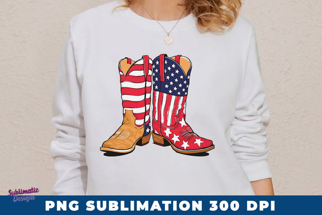 4th of July Cowboy Boot Clipart Sublimation Sublimatiz Designs 