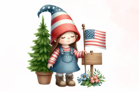 4th of July Cute Gnome Girl Clipart Sublimation SVGista 