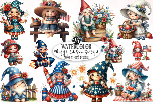 4th of July Cute Gnome Girl Clipart Sublimation SVGista 