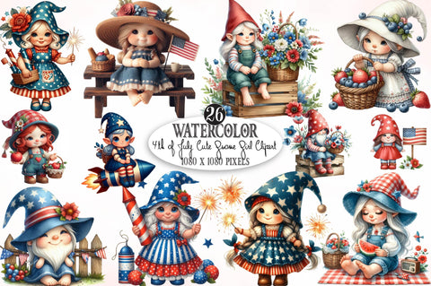 4th of July Cute Gnome Girl Clipart Sublimation SVGista 