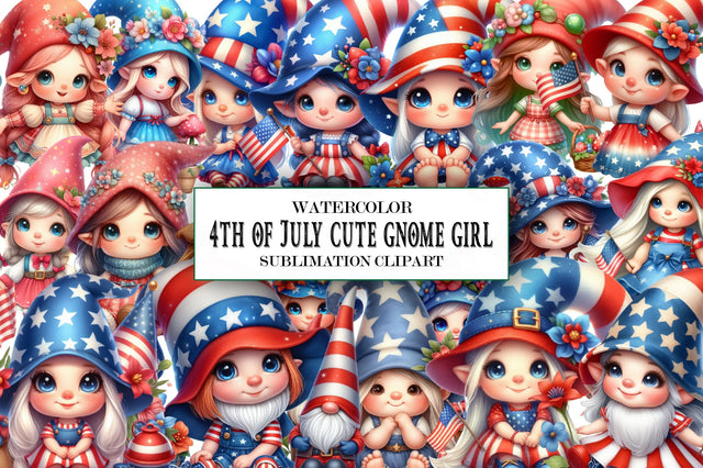 4th of July Cute Gnome Girl Clipart Sublimation SVGista 