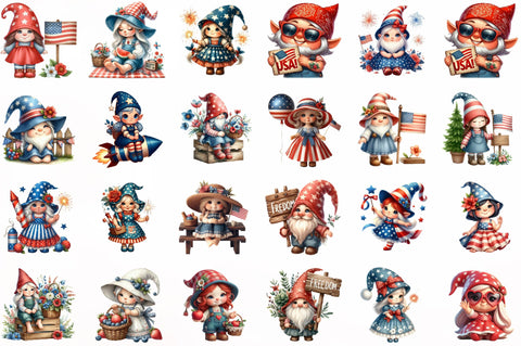 4th of July Cute Gnome Girl Clipart Sublimation SVGista 