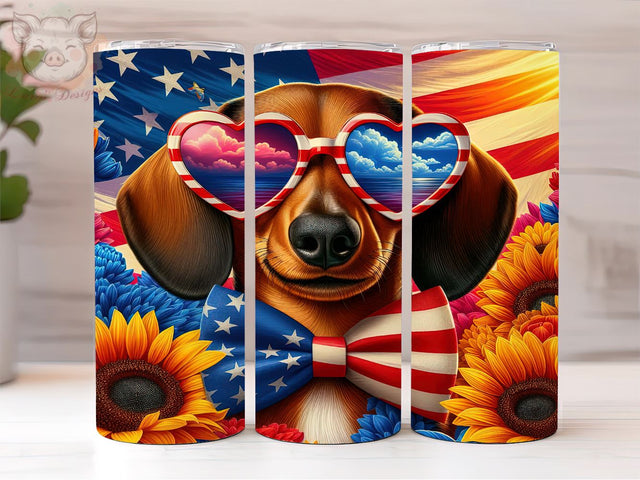 4th Of July Dachshund 20oz Tumbler Png, Straight & Tapered Tumbler Png, USA Patriotic Tumbler Png, Digital Download PNG Sublimation Lara' s Designs 
