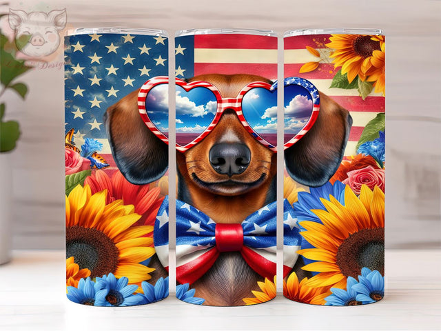 4th Of July Dachshund 20oz Tumbler Png, Straight & Tapered Tumbler Png, USA Patriotic Tumbler Png, Digital Download PNG Sublimation Lara' s Designs 