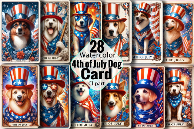 4th of July Dog Card Sublimation Clipart Bundle Sublimation SVGArt 
