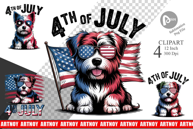 4th of July Dog Clipart Sublimation artnoy 