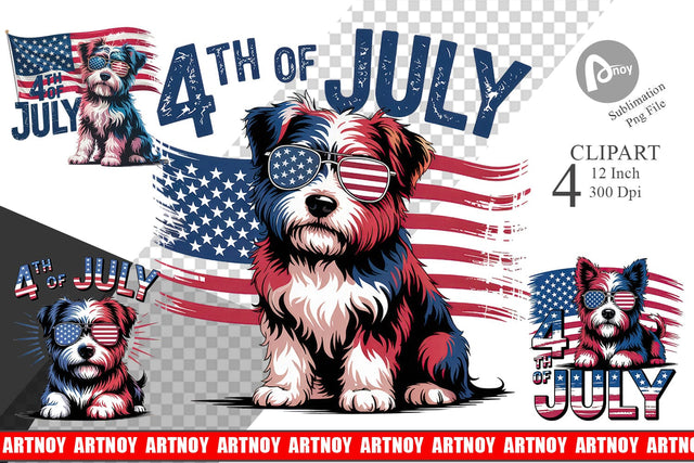 4th of July Dog Clipart Sublimation artnoy 