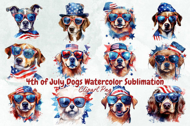 4th of July Dogs Watercolor Sublimation Bundle Sublimation Designangry 