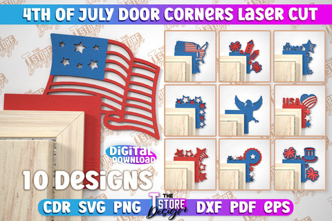 4th of July Door Corner Bundle | Patriotic Sign | Door Corners Design | CNC File SVG The T Store Design 