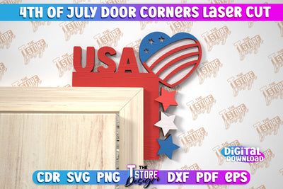 4th of July Door Corner | Patriotic Sign | Door Corners Design | CNC File SVG The T Store Design 