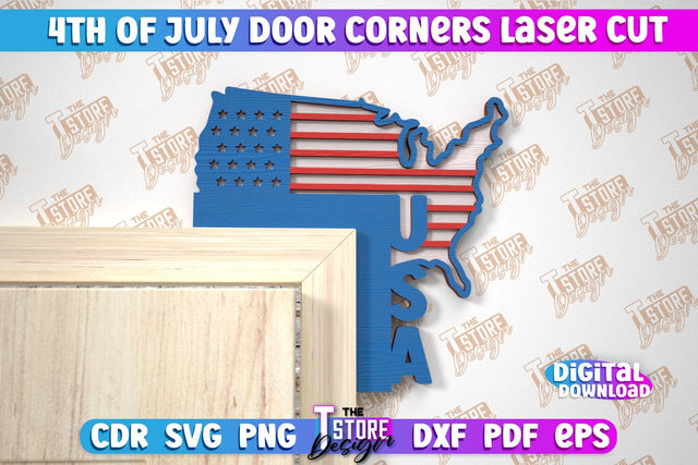 4th of July Door Corner | Patriotic Sign | Door Corners Design | CNC File SVG The T Store Design 