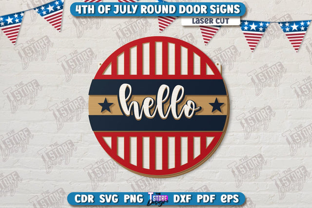 4th of July Door Sign Laser Cut | Patriotic Sign | Independence Day | Red White and Blue | Welcome Sign | CNC File SVG The T Store Design 