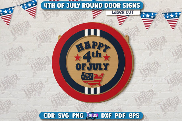 4th of July Door Sign Laser Cut | Patriotic Sign | Independence Day | Red White and Blue | Welcome Sign | CNC File SVG The T Store Design 