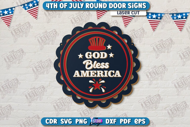 4th of July Door Sign Laser Cut | Patriotic Sign | Independence Day | Red White and Blue | Welcome Sign | CNC File SVG The T Store Design 