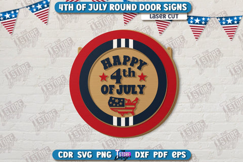 4th of July Door Signs Laser Cut Bundle | Patriotic Sign | Independence Day | Red White and Blue | Welcome Sign | CNC Files SVG The T Store Design 