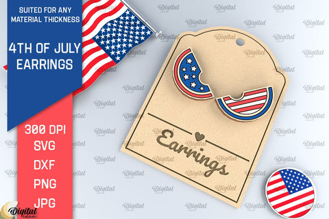 4th of July Earrings Laser Cut Bundle. Wooden Earrings SVG SVG Evgenyia Guschina 