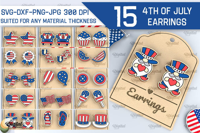 4th of July Earrings Laser Cut Bundle. Wooden Earrings SVG SVG Evgenyia Guschina 