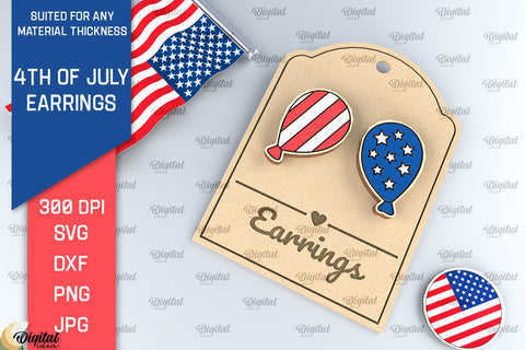 4th of July Earrings Laser Cut Bundle. Wooden Earrings SVG SVG Evgenyia Guschina 
