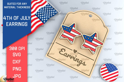 4th of July Earrings Laser Cut Bundle. Wooden Earrings SVG SVG Evgenyia Guschina 