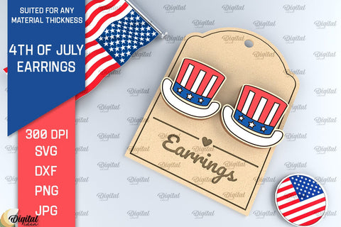 4th of July Earrings Laser Cut Bundle. Wooden Earrings SVG SVG Evgenyia Guschina 