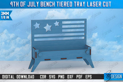 4th of July Element Laser Cut | Patriotic Sign | Independence Day | Red White and Blue | Bench | CNC File SVG Fly Design 