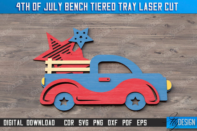 4th of July Element Laser Cut | Patriotic Sign | Independence Day | Red White and Blue | CNC File SVG Fly Design 