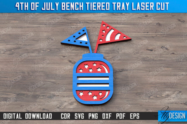 4th of July Element Laser Cut | Patriotic Sign | Independence Day | Red White and Blue | CNC File SVG Fly Design 