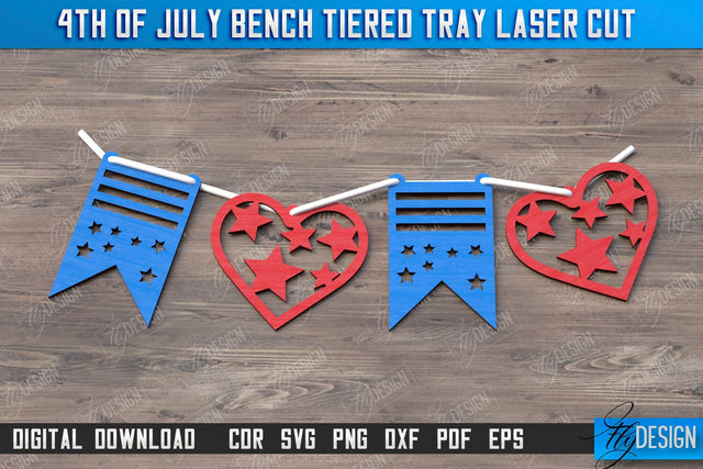 4th of July Element Laser Cut | Patriotic Sign | Independence Day | Red White and Blue | Garland| CNC File SVG Fly Design 