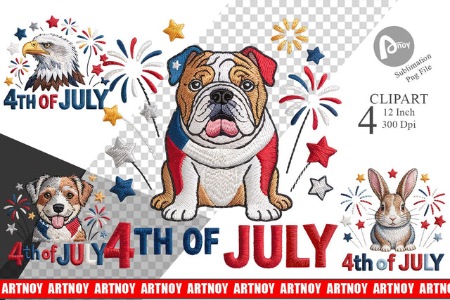 4th of July Embroidery Animal Clipart Sublimation artnoy 