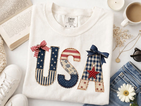 4th of July Faux Patchwork USA Png, USA Png, 4th of July Png, American Flag Png, Patchwork Patriotic Design, USA Flag Png SVG DesignDestine 