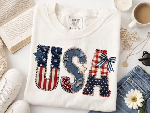 4th of July Faux Patchwork USA Png, USA Png, 4th of July Png, American Flag Png, Patchwork Patriotic Design, USA Flag Png SVG DesignDestine 
