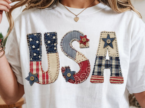 4th of July Faux Patchwork USA Png, USA Png, 4th of July Png, American Flag Png, Patchwork Patriotic Design, USA Flag Png SVG DesignDestine 