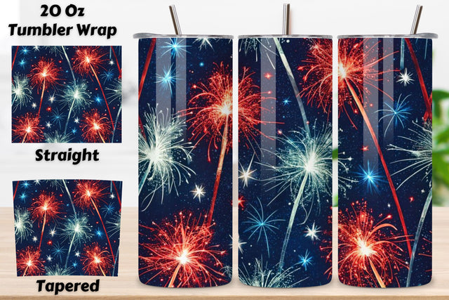 4th Of July Firework Trails Seamless Tumbler Wrap - 3D Sparkling Night Sky, 20oz Skinny Sublimation Design, American Flag Floral Art, Independence Day Tumbler Wrap, Fourth of July Floral Gift, USA Patriotic Flower Wrap Sublimation FloridPrintables 