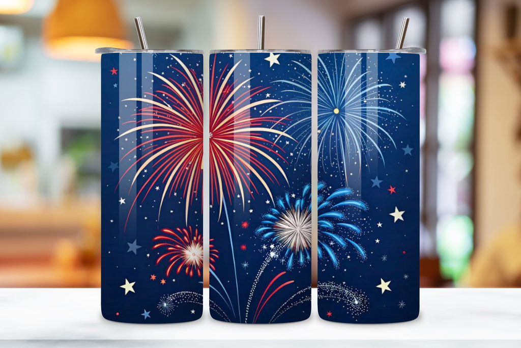 4th Of July Fireworks Burst Seamless Tumbler Wrap - 3D Red White Blue ...