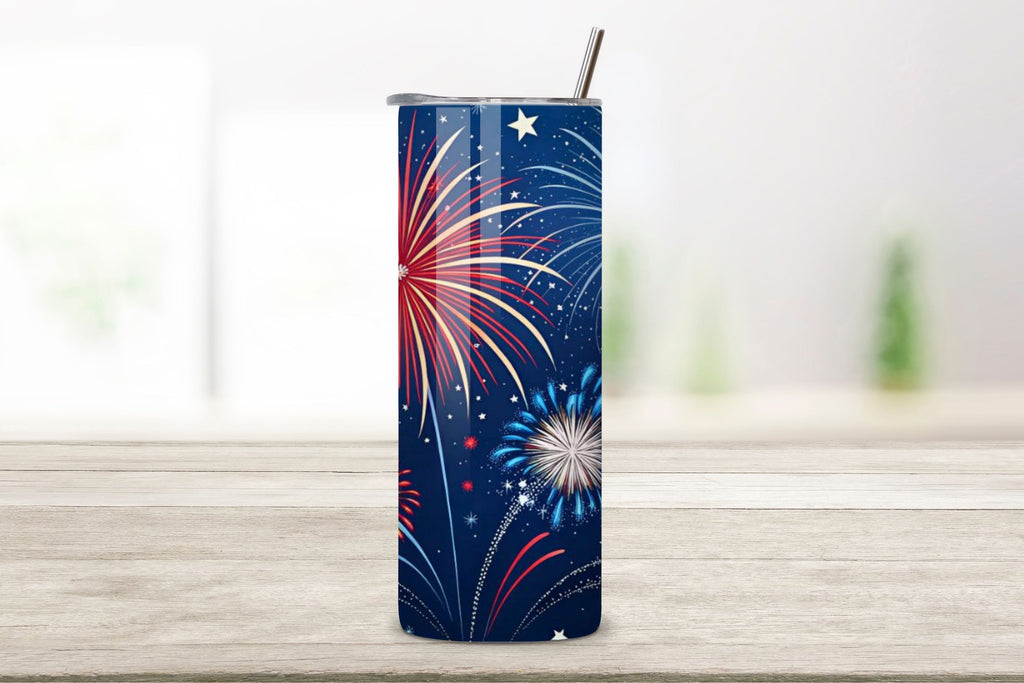4th Of July Fireworks Burst Seamless Tumbler Wrap - 3D Red White Blue ...