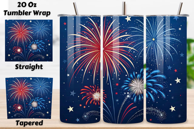 4th Of July Fireworks Burst Seamless Tumbler Wrap - 3D Red White Blue Explosions, 20oz Skinny Sublimation Design, American Flag Floral Art, Independence Day Tumbler Wrap, Fourth of July Floral Gift, USA Patriotic Flower Wrap Sublimation FloridPrintables 