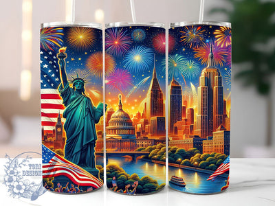 4th of July Fireworks Tumbler, 4th of July Sublimation Design, NY Independence Day Tumbler, 20oz Skinny Tumbler Wrap, American Flag Fireworks Design, USA Celebration Tumbler Sublimation ToriDesigns 