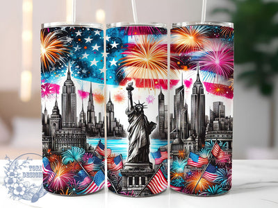 4th of July Fireworks Tumbler, 4th of July Sublimation Design, NY Independence Day Tumbler, 20oz Skinny Tumbler Wrap, American Flag Fireworks Design, USA Celebration Tumbler Sublimation ToriDesigns 