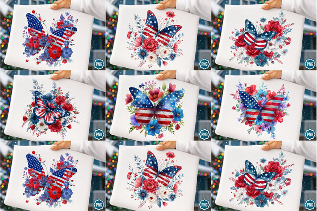 4th of July Floral Butterfly Sublimation clipart Bundle/6 Designs Sublimation designmaster24 