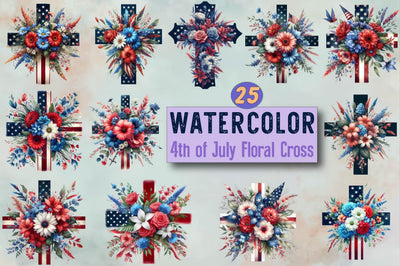 4th of July Floral Cross Clipart Bundle Sublimation SVGArt 