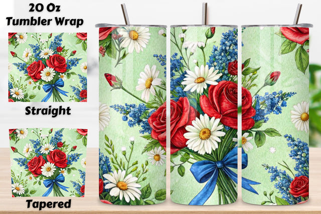 4th Of July Floral Fireworks Seamless Tumbler Wrap - 3D Blossoms & Explosions, 20oz Skinny Sublimation Design, American Flag Floral Art, Independence Day Tumbler Wrap, Fourth of July Floral Gift, USA Patriotic Flower Wrap Sublimation FloridPrintables 
